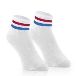 Sporfashion - Sporfashion Bayan Beyaz Soket Çorap Kırmızı-mavi Çizgili 